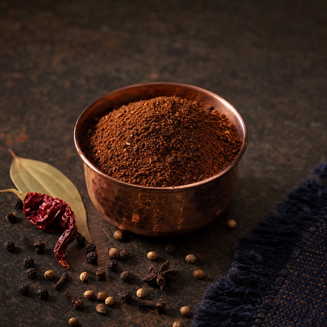 Saoji Masala in a small hammered copper bowl